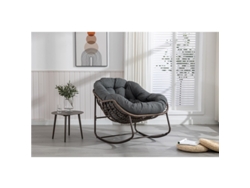Silla Mecedora De Exterior Tipo Huevo De Mimbre Con Cojín Grueso, Gris Oscuro.