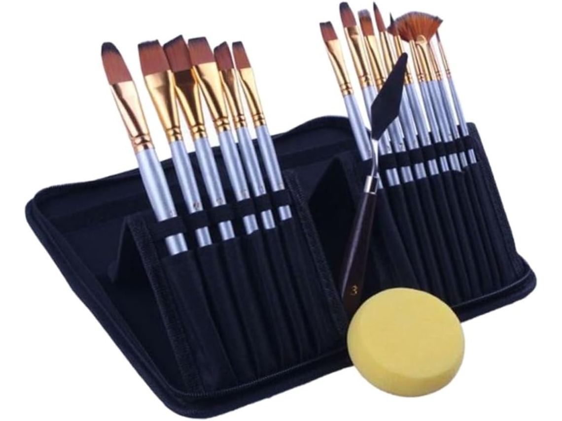 Juego De 15 Pinceles Para Pintura Acrílica Y Al Óleo, Con Estuche De Almacenamiento Para Artistas.