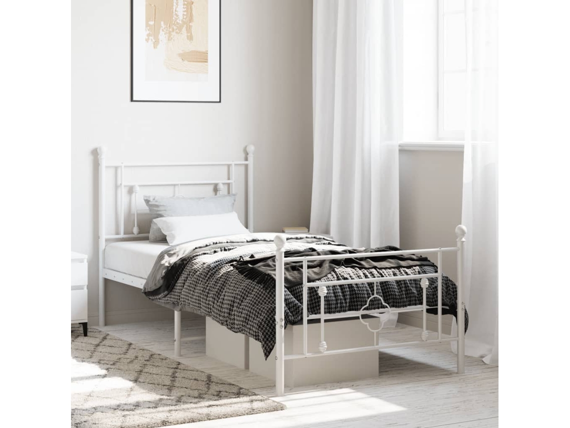 Estructura Cama Sin Colchón Con Estribo Metal Blanco 100x190 Cm