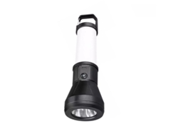 Linterna compacta con dos fuentes de luz laterales, haz potente y largo alcance para acampar.