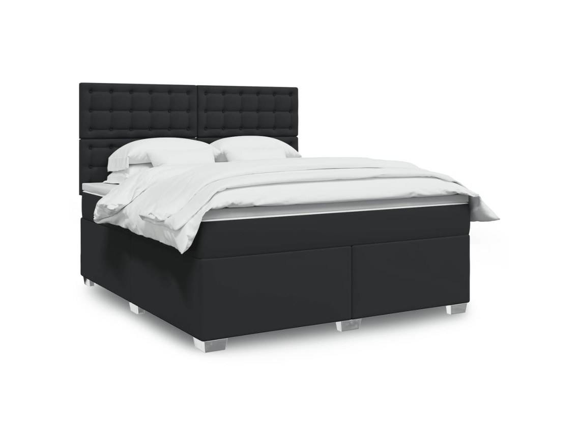 Cama Box Spring Con Colchón Cuero Sintético Negro 180x200 Cm