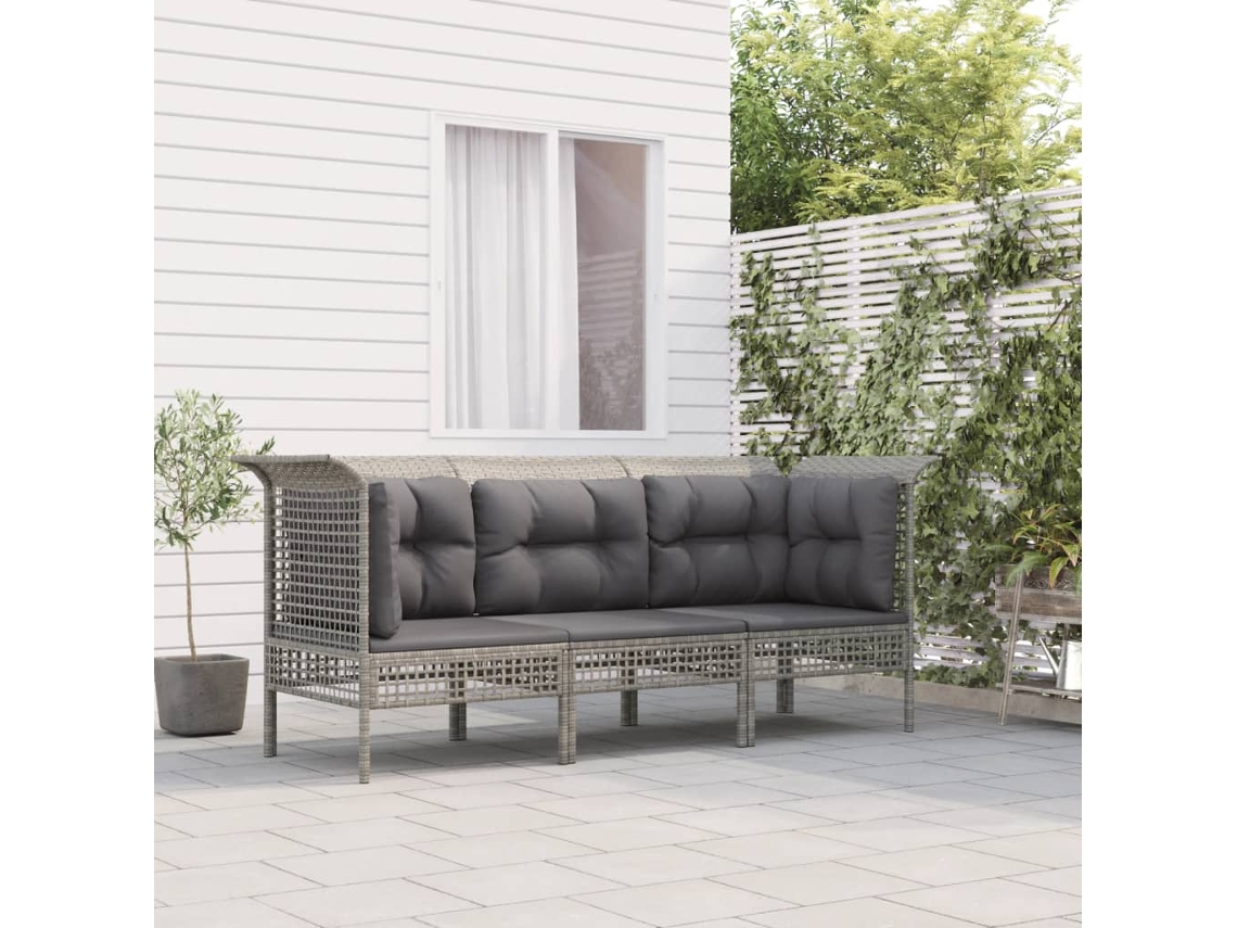Conjunto de jardín de 3 piezas DKD Home Decor con cojines de mimbre gris