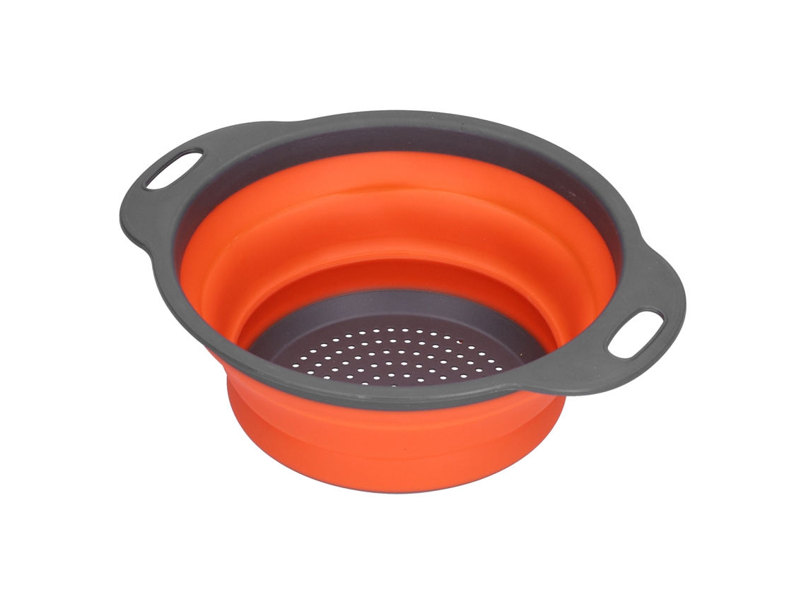 Cesta de drenaje de silicona plegable redonda para frutas y verduras, naranja, grande