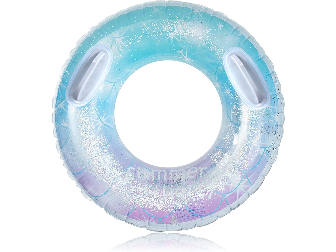 Anillo flotante inflable transparente con purpurina de colores, juguetes de piscina para playa, adultos y niños.