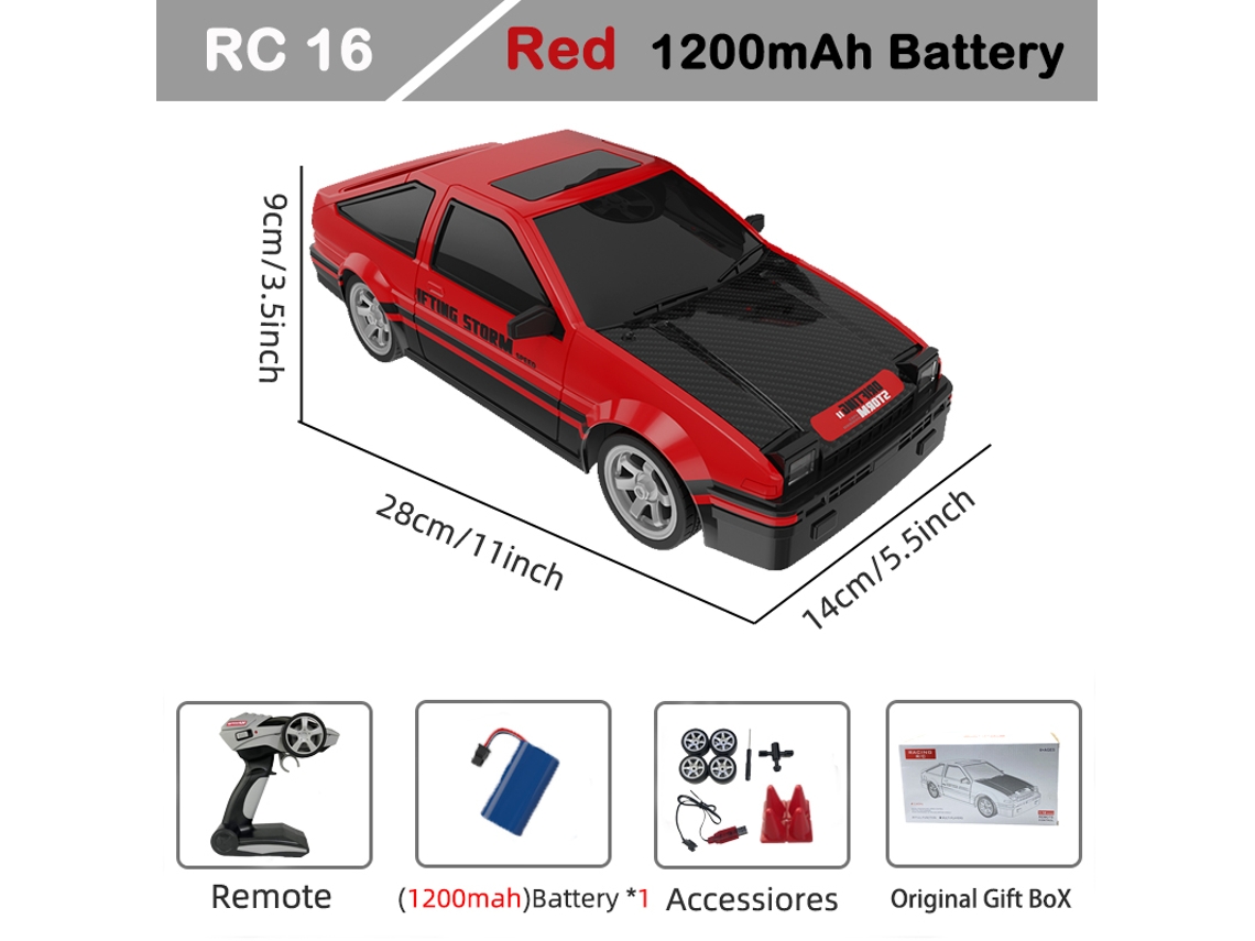 Coche de derrape RC Ae86 1/16 con tracción 4x4 de 2,4 G, 30 km/h, luces delanteras, modelo deportivo eléctrico de alta velocidad. Aeuzwr