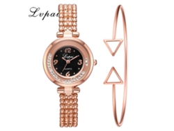 Reloj De Pulsera De Cuarzo Informal Para Mujer Con Elegante Brazalete De Diamantes De Imitación, Oro Rosa, Negro.