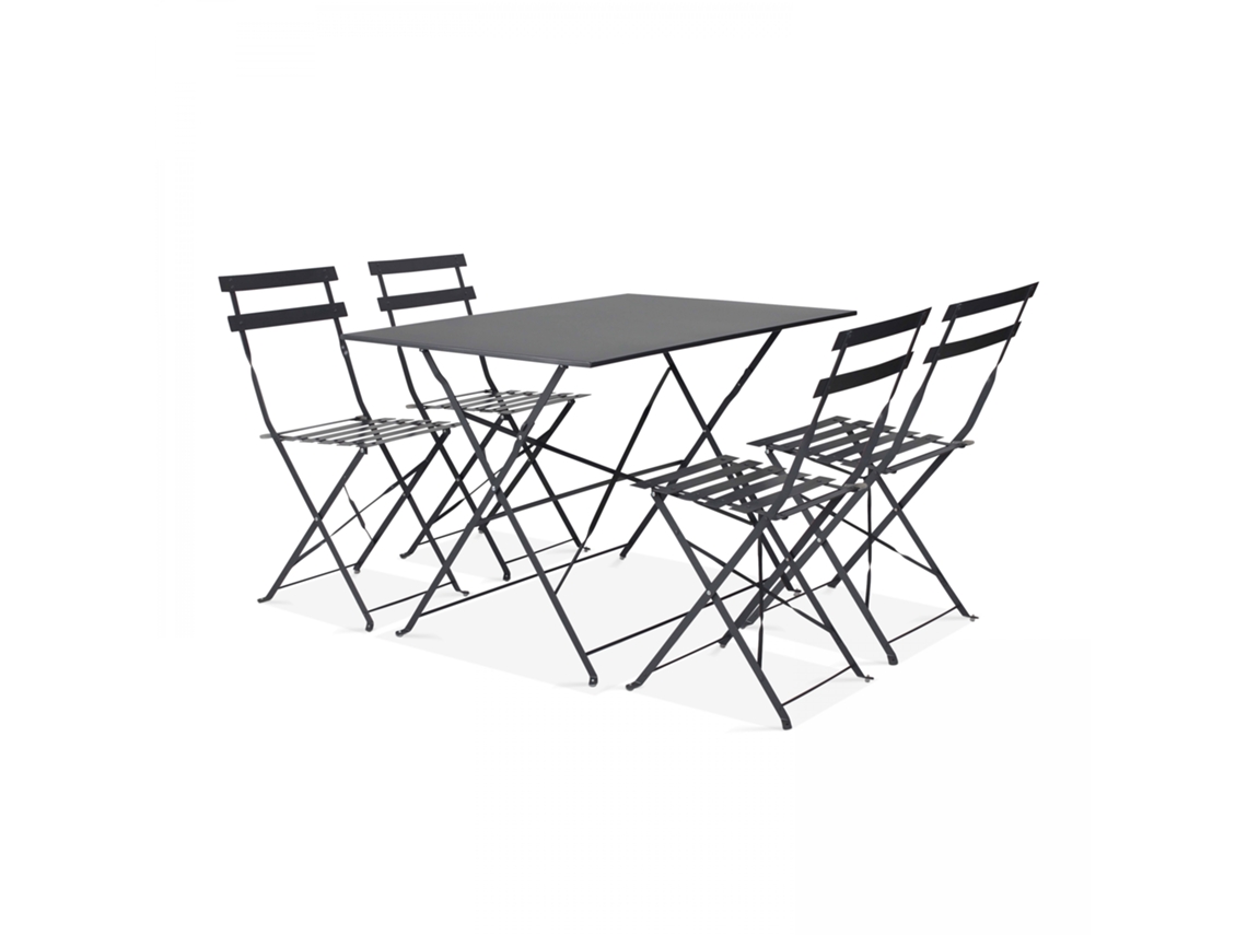 Mesa de jardín rectangular de 110 x 70 cm y 4 sillas plegables de metal