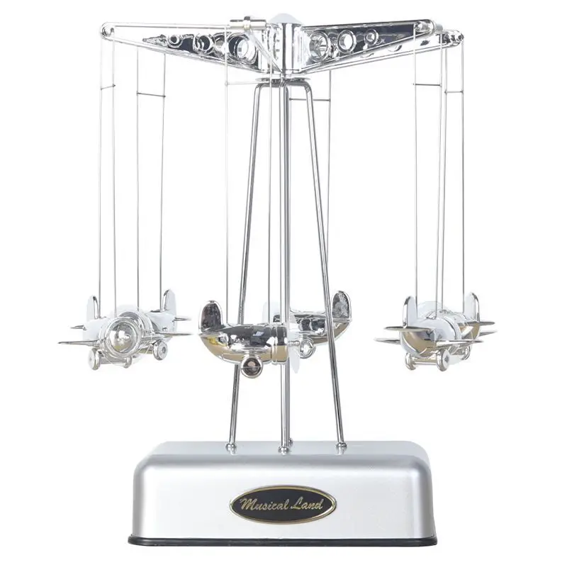 Caja de música acrílica con forma de noria y avión en miniatura (plateada).