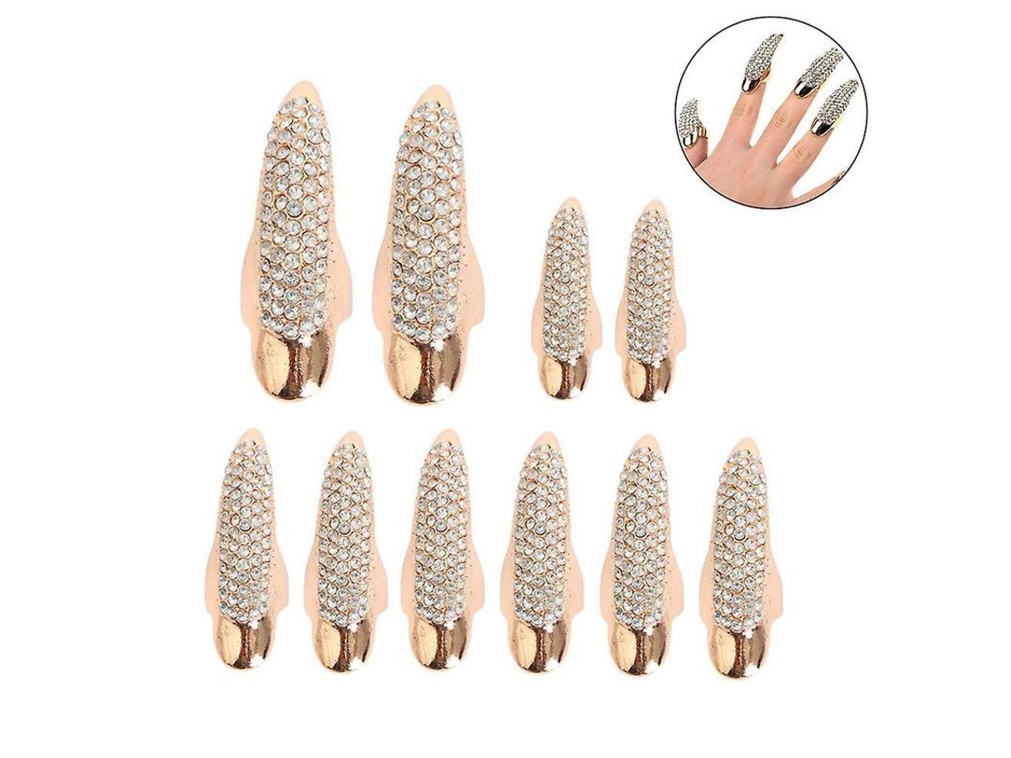 Juego De 10 Anillos Para Uñas Postizas Estilo Punk Con Forma De Garra De Halcón Y Cristales Transparentes, Estilo Retro.