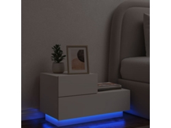 Mesita de Noche Luces Led Blanca Madera Blanco (70x36x40.5cm)