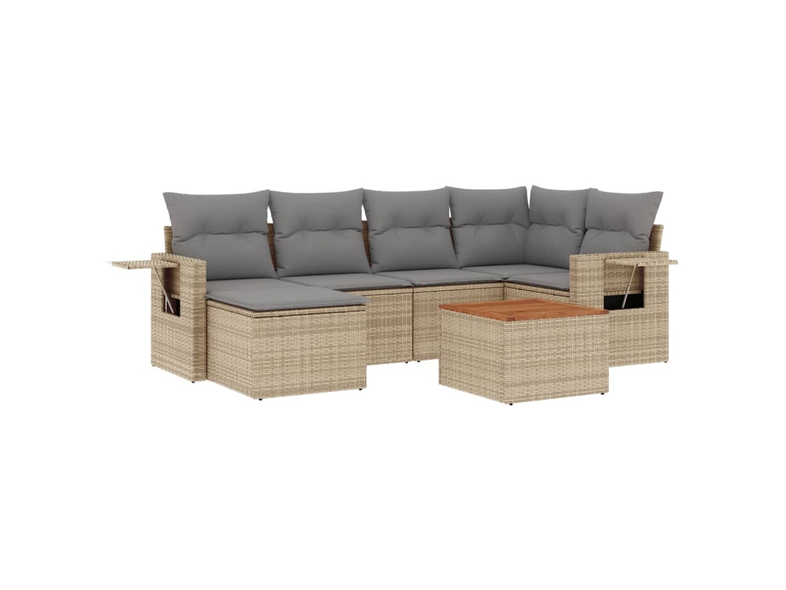 Maison Exclusive - Juego De Sofás Jardín Con Cojines Beige Mezcla 7 Pzas Ratán Pe