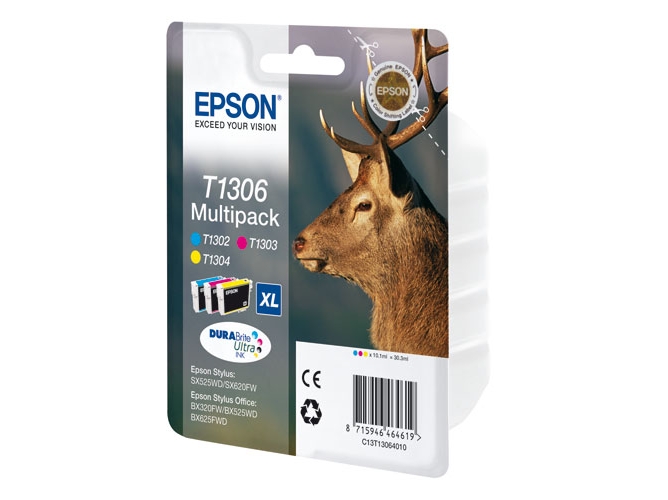 Pack 3 Cartuchos de tinta original EPSON T1306 C13T13064020 Cián, Magenta, Amarillo Ciervo -