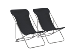 Sillas de playa plegables DKD Home Decor de 2 piezas, acero y tela Oxford negra