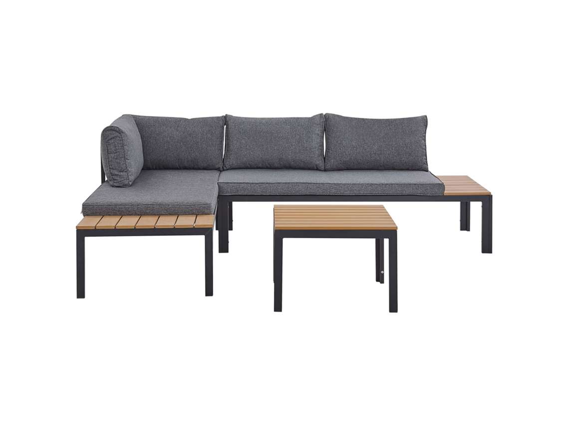 Conjunto de jardín modular gris con madera clara 4 plazas BELIANI Pienza