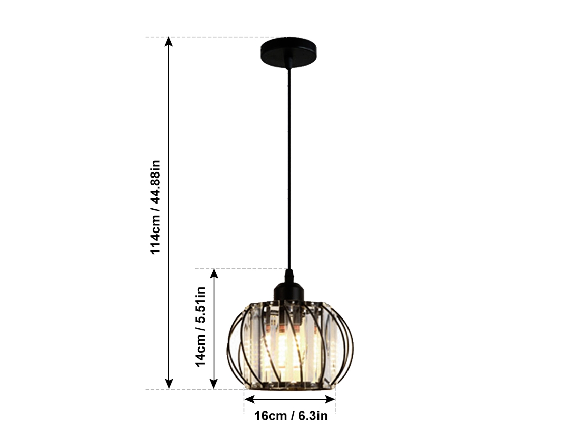 Lámpara colgante de cristal 2026 con cable de estilo sencillo y moderno, luz cálida de 12 W para pasillo, porche, balcón, color negro 1§2§3