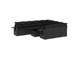 Conjunto de 11 sofás de jardín con cojines de mimbre, color negro, EXCLUSIVO DE LA CASA