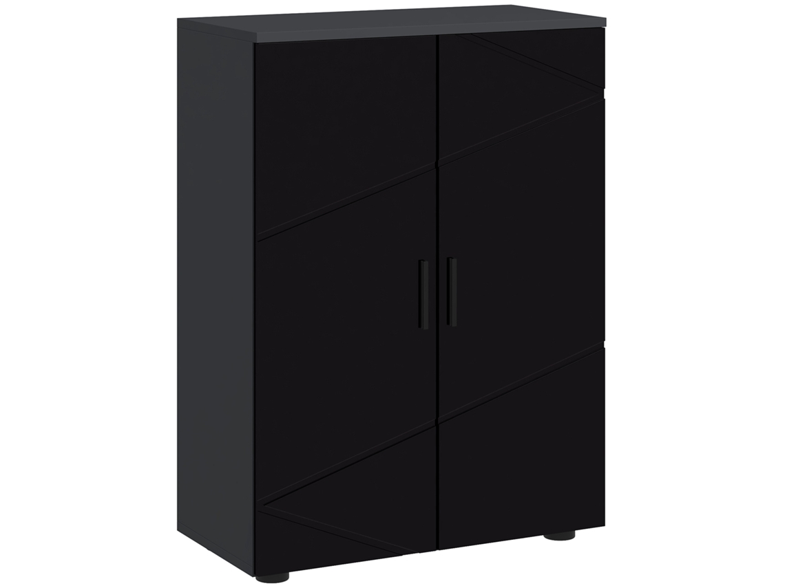 Armario Baño 2 Puertas 3 Estantes Cierre Suave 60x30x82 Negro