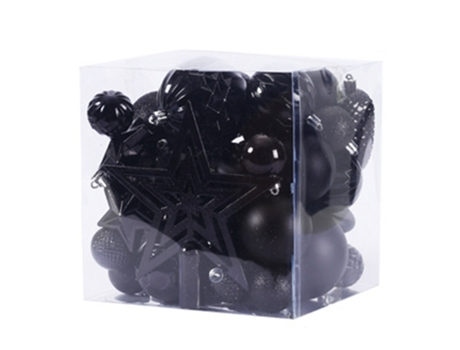 Juego de 45 adornos de bolas de Navidad inastillables, paquete de regalo para decoración de árboles de Navidad, negro