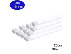 Paquete de 10 luces LED de 120 cm, 36 W, 4500 lm, 6000 K, blanco frío, carcasa blanca y difusor mate antideslumbrante. Alpinaluz