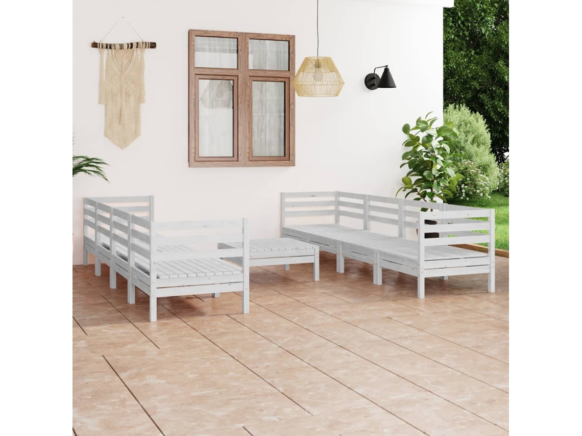 Conjunto de salón de jardín de 9 piezas de pino macizo blanco Dkd Home Decor