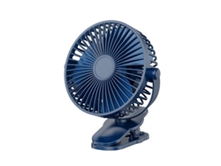 Ventilador portátil con clip, a batería, giratorio 360°, 3 velocidades, color azul