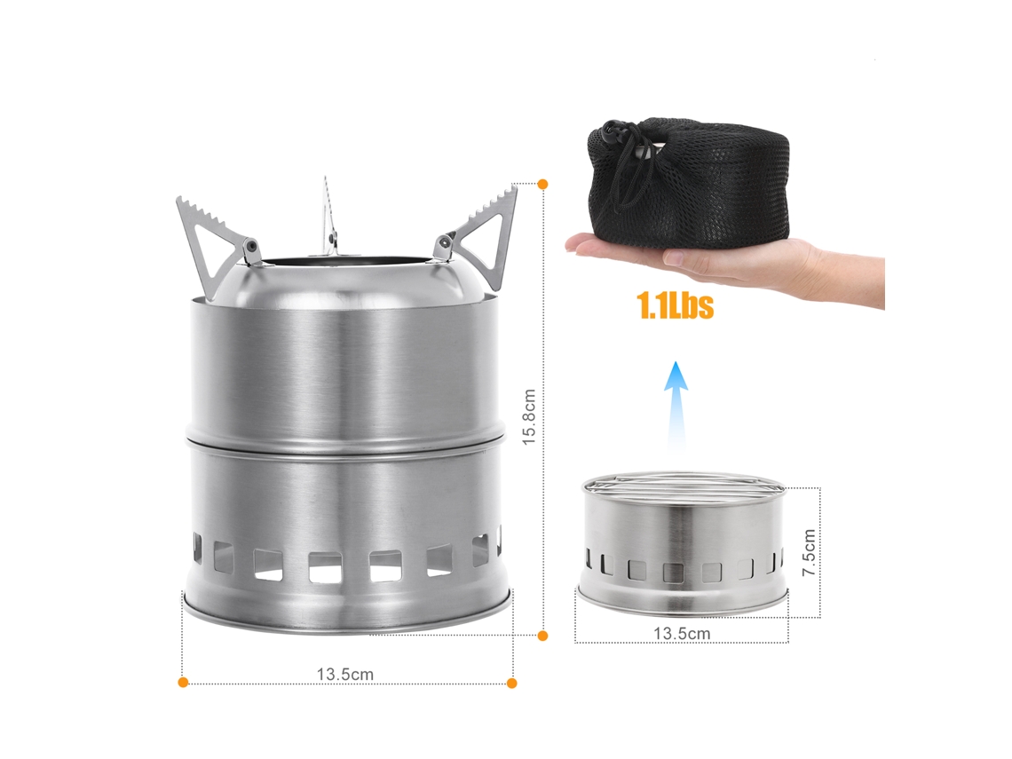 Estufa De Leña Portátil Y Ligera De Acero Inoxidable Para Acampar, Hacer Barbacoas Y Cocinar Al Aire Libre.