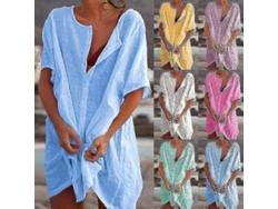 2026-vestido Camisa De Cobertura Para Playa Mujer - Blusa Túnica De Color Sólido Para Traje De Baño Verano S2024123014760