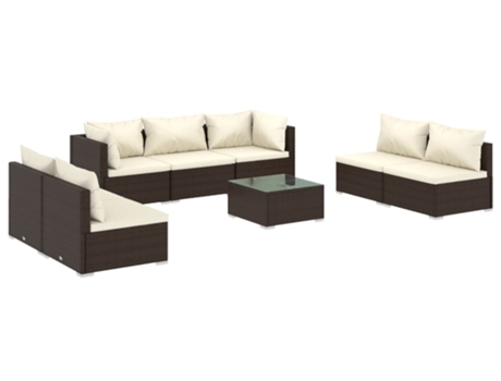 Conjunto 8 muebles de jardín VIDAXL y cojines ratán sintético marrón