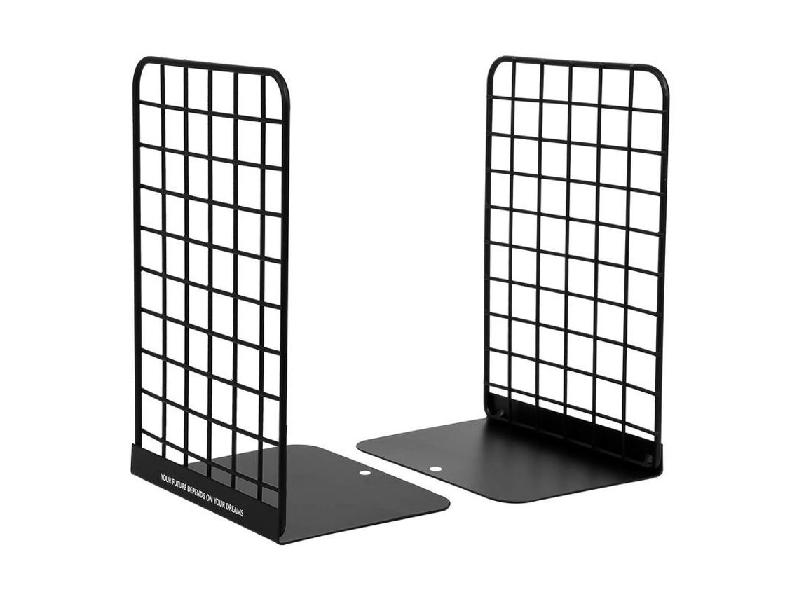 2026rebe-linjou Soporte De Libros De Metal, 1 Par Diseño Geométrico Moderno, Negro Grid, Antideslizante
