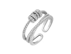 2026-18468-anillo De Acero Inoxidable Ajustable Con Circonita Dorado Multicapa Giratorio Abierto Para Mujer Moda Plata