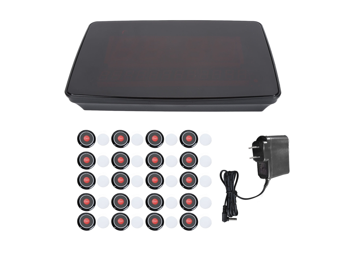 Sistema de buscapersonas inalámbrico con 20 botones y 1 pantalla, IPX4. Apto para restaurantes, hospitales y hoteles.