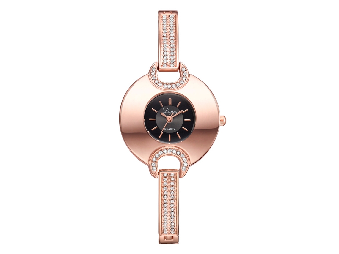 Reloj De Pulsera De Aleación Para Mujer Con Diamantes De Imitación, Movimiento De Cuarzo (oro Rosa, Esfera Negra)