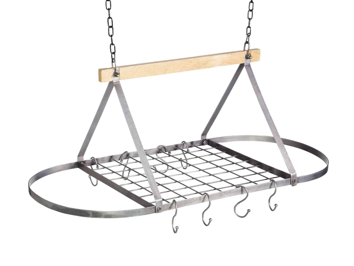 Pot de colgante de techo de cocina industrial y estante de sartén