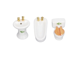 Juego De Baño En Miniatura Para Casa De Muñecas A Escala 1/24: Bañera De Cerámica, Inodoro, Lavabo, Diseño De Césped, 3 Piezas.