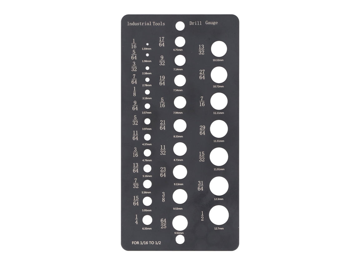 Medidor De Brocas 29 Furos 1/16 A 1/2 Polegada Decimal Métrico Inox Para Verificar Tamanhos De Brocas Antigas