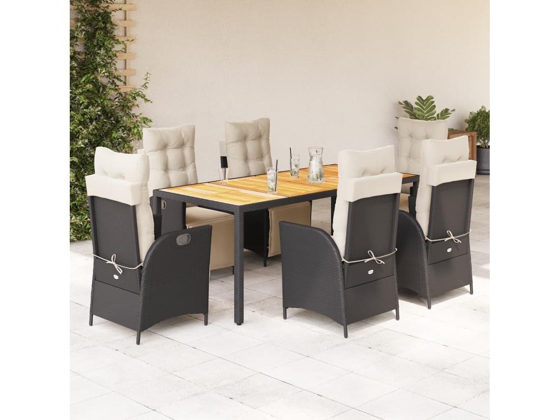 Juego de comedor de jardín de 7 piezas con cojines de mimbre negros de DKD Home Decor