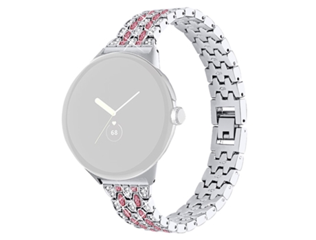 Correa de metal decoración de diamantes de imitación para Google Pixel Watch - plata/rosa