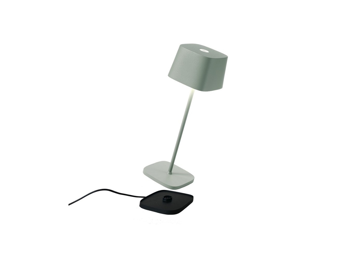Lámpara de mesa LED Zafferano Ofelia Pro Sage, recargable y regulable, 2200-2700-3000k, 9h de potencia máxima.