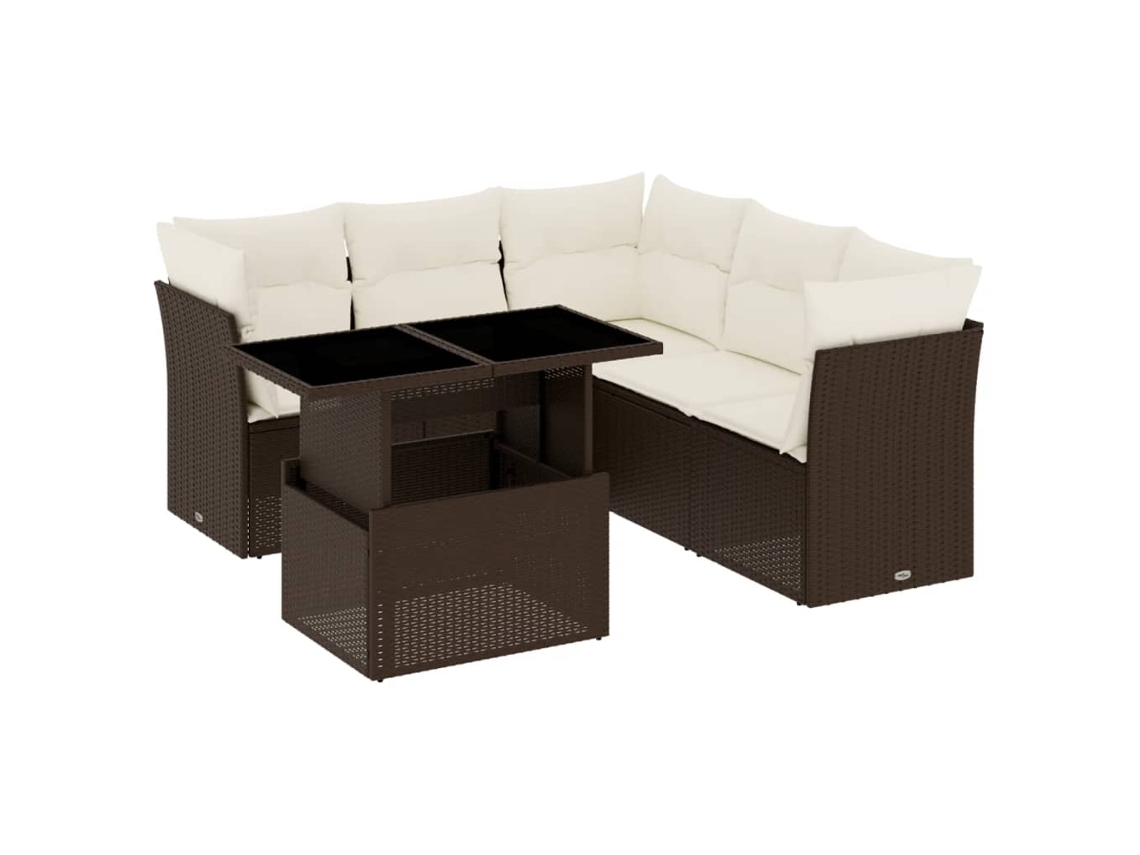 Conjunto de 6 sofás de jardín con cojines, mimbre, patas marrones, MAISON EXCLUSIVE (80x200 cm)