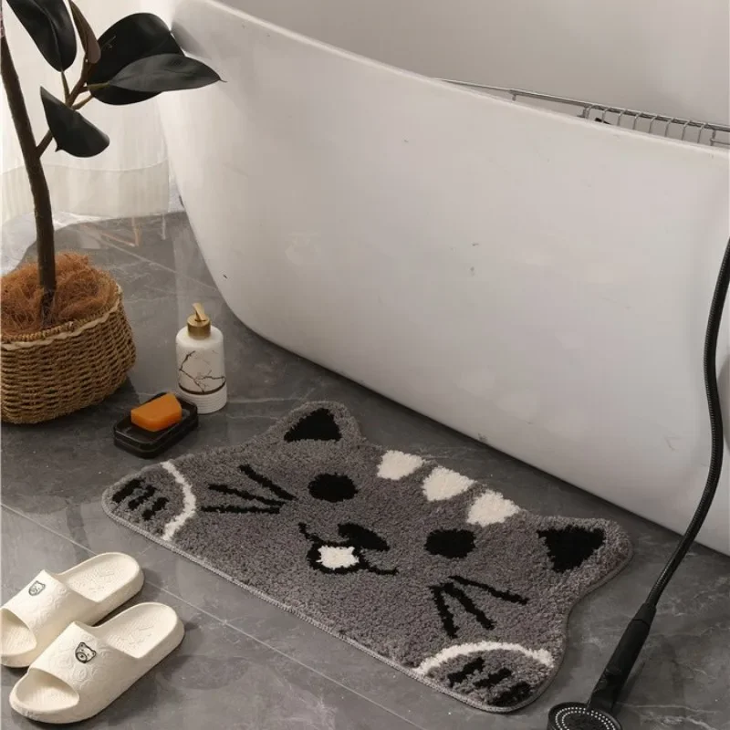 (estilo 2 40 X 70 Cm) Bonita Alfombra De Baño Con Cabeza De Gato De Dibujos Animados, De Felpa, Suave Y Cómoda.