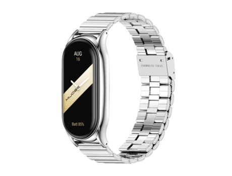 Correa Smartwatch para Xiaomi Mi Band 8 Mijobs Plus Caja de Metal con Hebilla de Bambú (Plata)