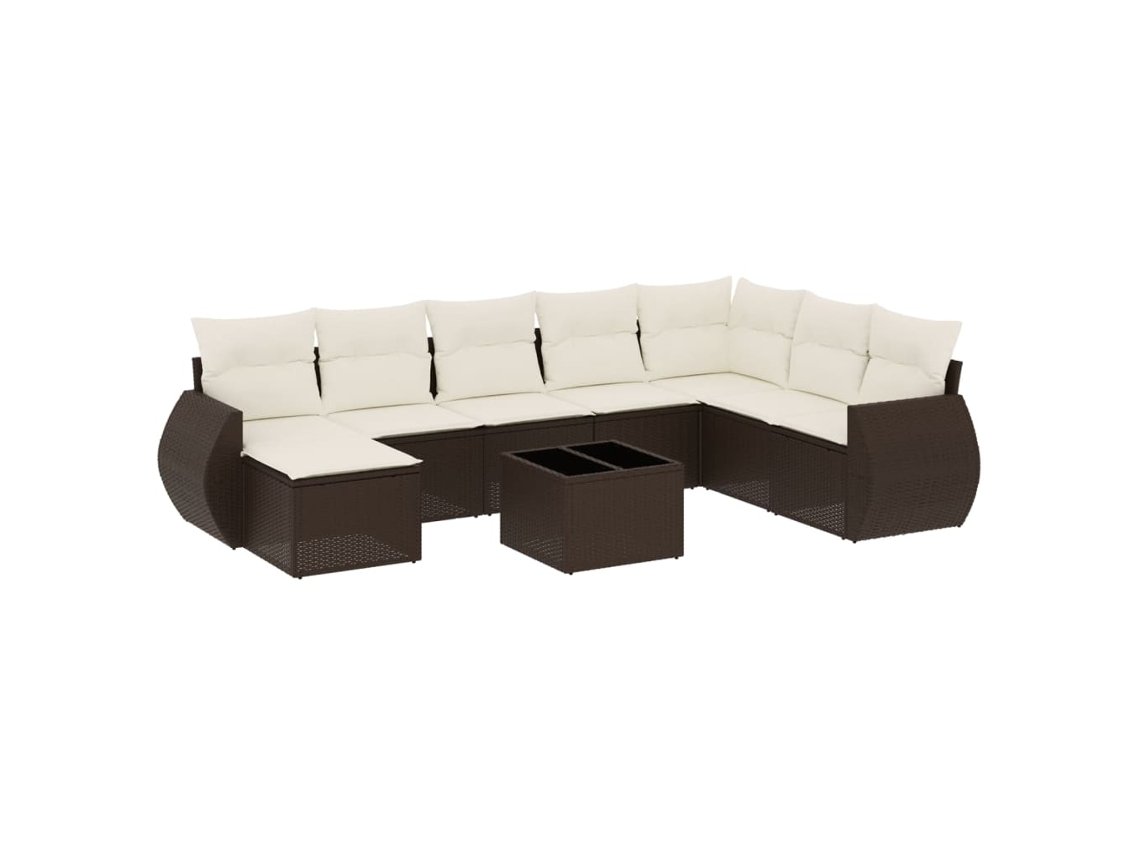Maison Exclusive - Set De Sofás De Jardín 9 Pzas Y Cojines Ratán Sintético Marrón
