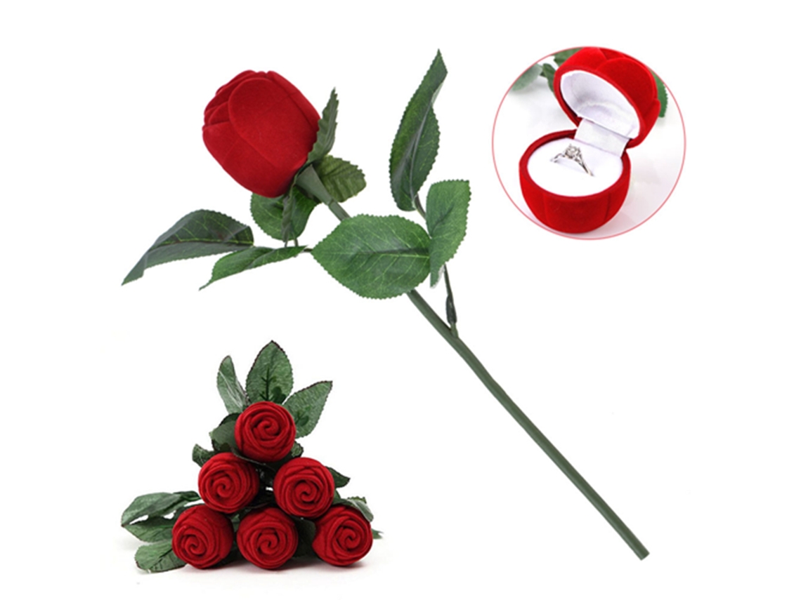 Caja Para Anillos Con Forma De Rosa Roja, Ideal Para Compromiso, Boda O Como Regalo Para Tu Novia.