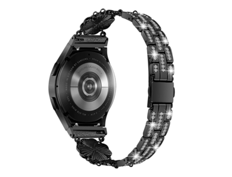 Correa de metal trébol de diamantes de imitación con conector para Samsung Galaxy Watch4/4 Active/5 40mm 44mm/Watch 5 Pro 45mm - negro