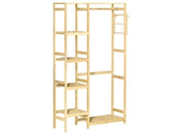 Perchero de bambú con 4 estantes, estante inferior y percha lateral, 90x30x155cm, Madera