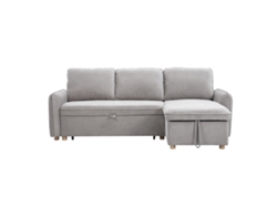 Sofá Rinconera Convertible Reversible Con Arcón 3 Plazas En Tejido Chenilla Gris Y Madera Clara Orso Miliboo