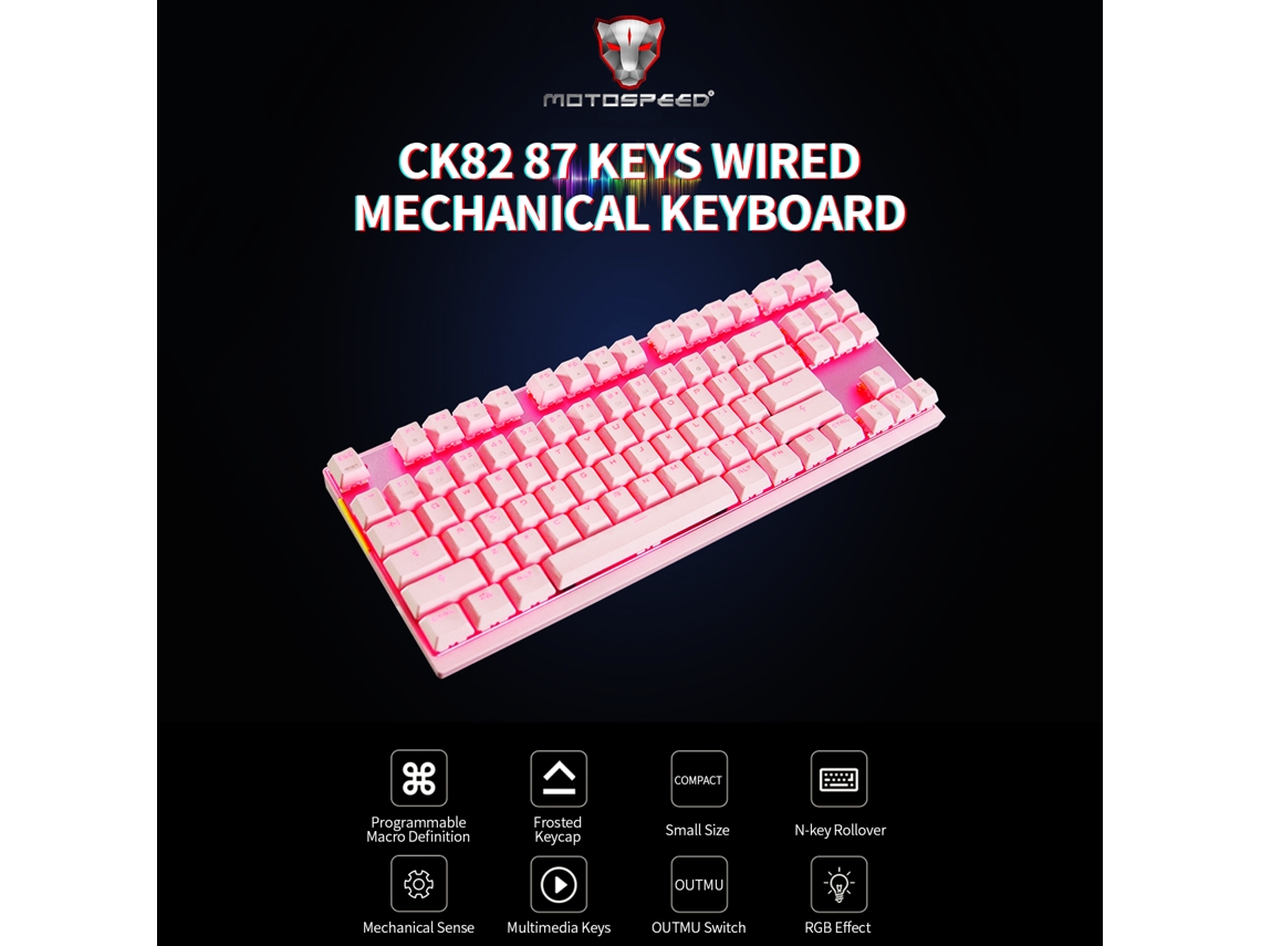 Motospeed Ck82 Teclado Mecánico Para Juegos Con 87 Teclas Rgb Interruptor Azul Outmu Cableado