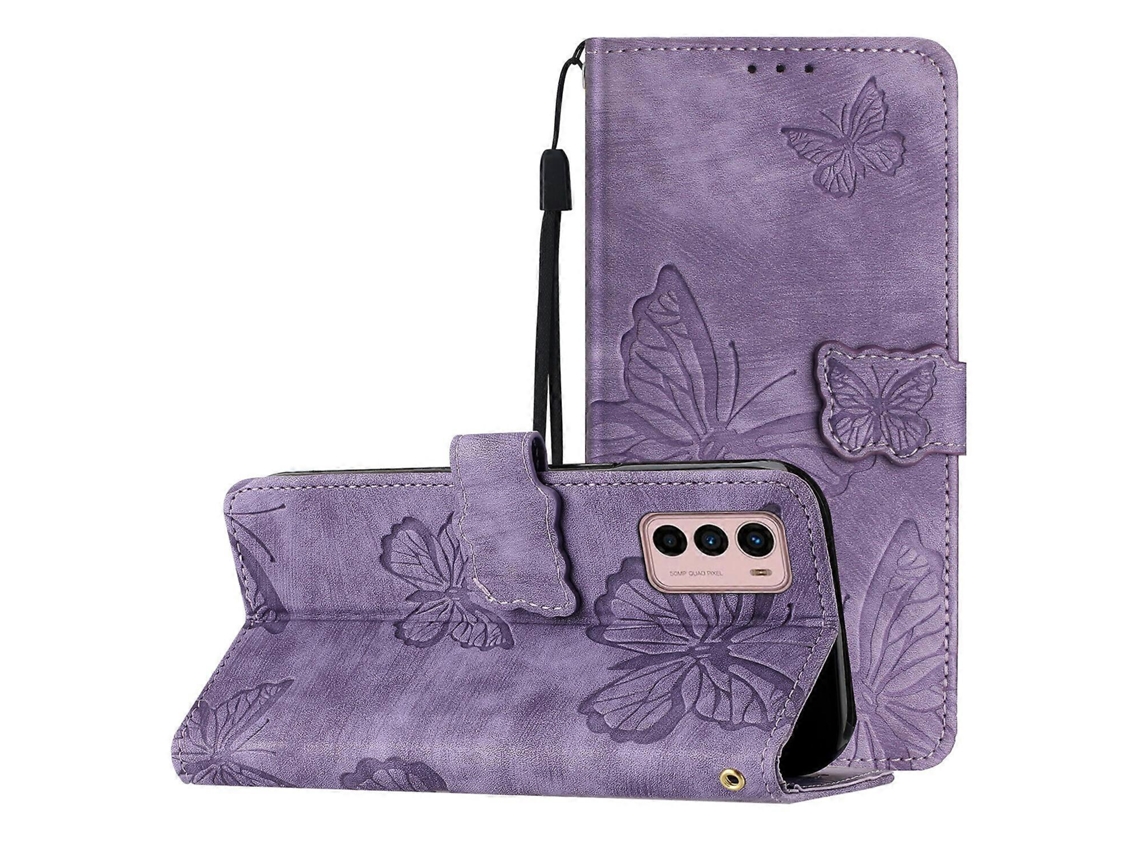 Funda Tipo Libro Para Motorola Moto G42 Con Estampado De Mariposas, De Piel Sintética Y Función Atril, Compatible Con El Motorola Moto G42.