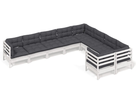 Conjunto 9 Muebles de jardín VIDAXL y cojines blanco madera de pino
