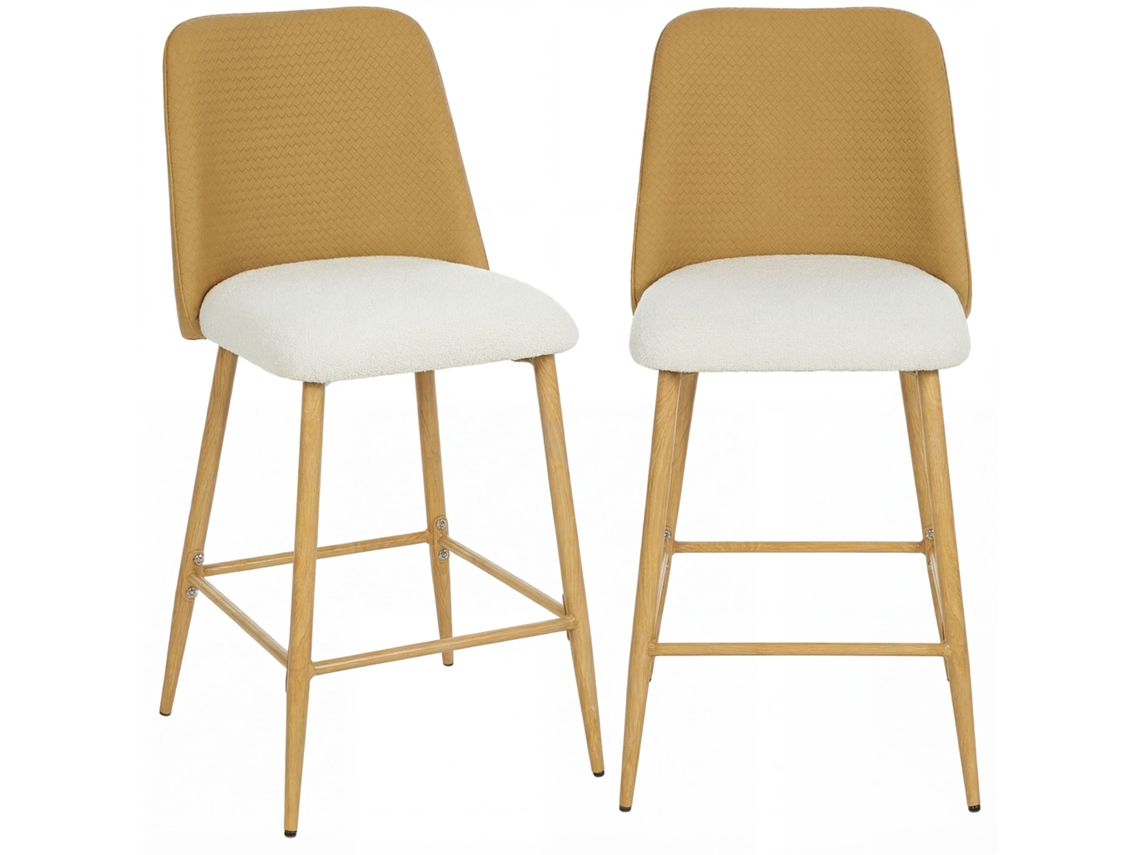Conjunto Banquetas Altas Estofadas Em Linho E Pu Marrom